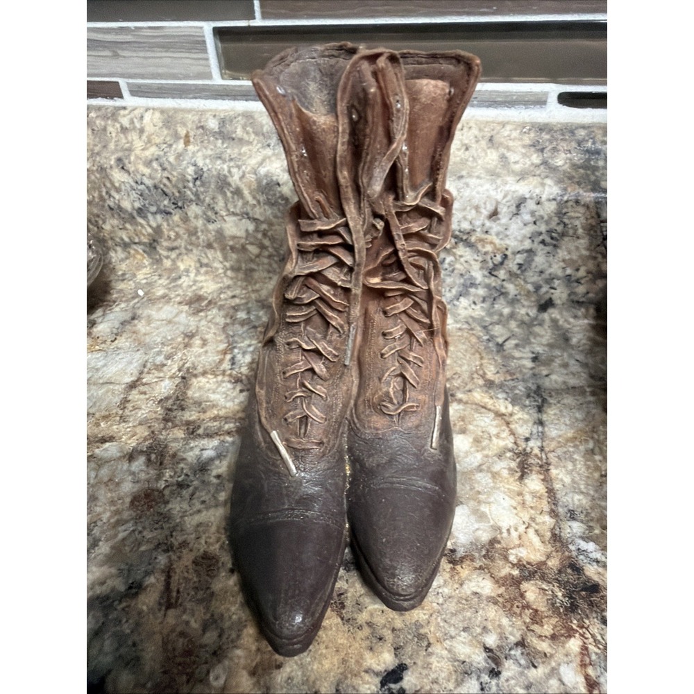 Vintage Mini Resin Amish Work Boots Figurines Pair Brown Rustic Farm Decor